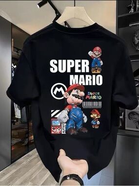 Super Mario Graphic Tee - Black with Red & Blue Accents